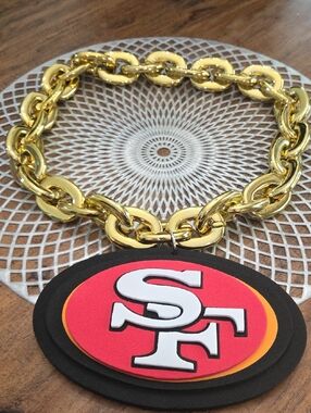 Gold Chain Necklace with Red SF Pendant